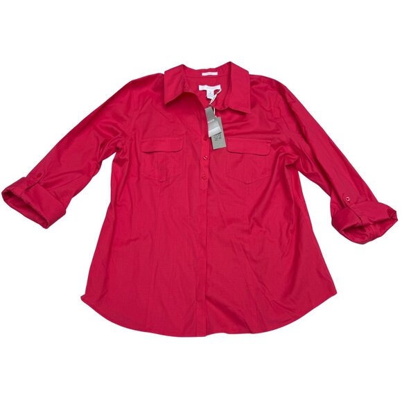 NEW Chico's $79 No-Iron Red Button-Up Shirt Women's Roll Up Sleeves, Sz 2 /US L - Picture 3 of 8